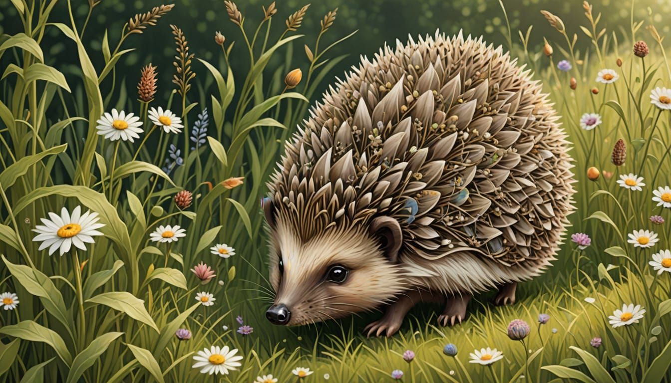 Whimsical Fantasy Hedgehog in a Lush Meadow