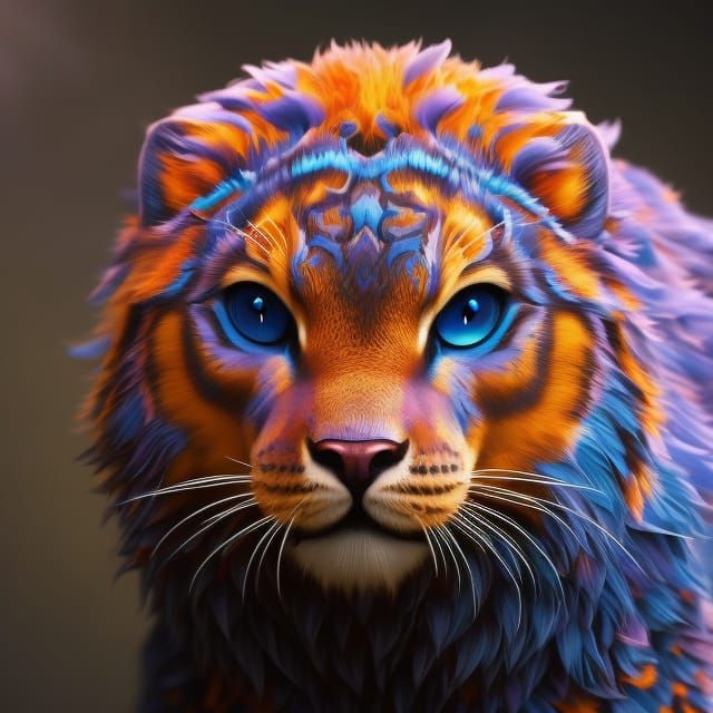 Cute Fluffy Animal Portrait in Digital Painting Style