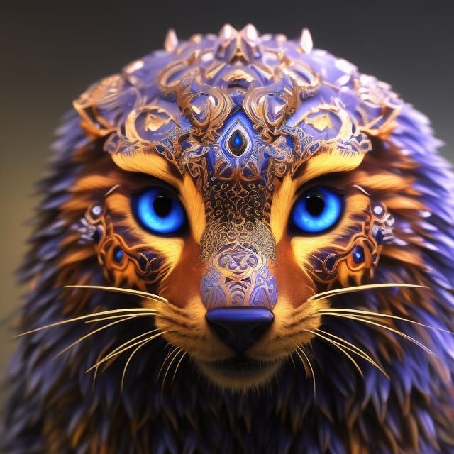 Fluffy Animal with Blue Eyes in Digital Painting Style