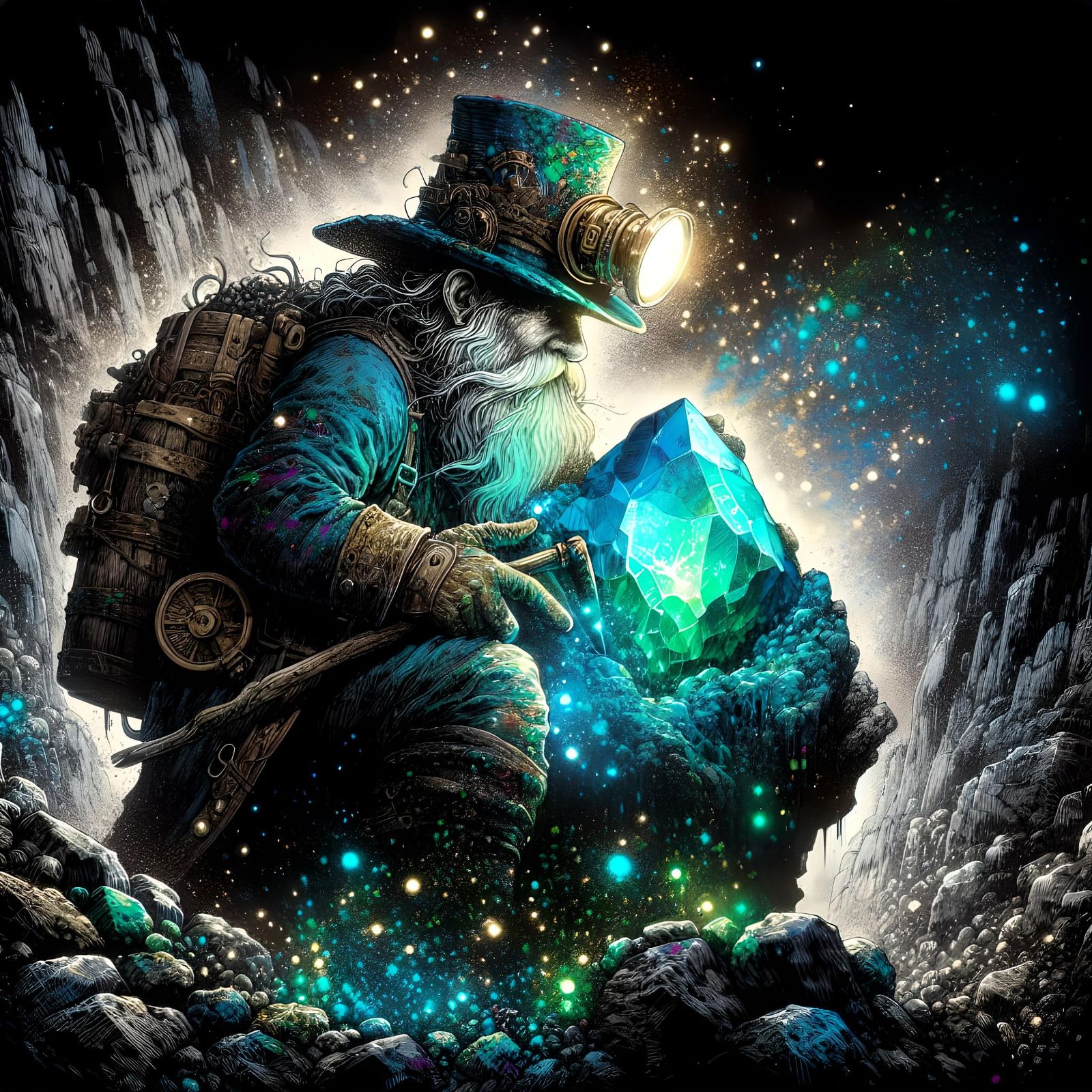 Steampunk Dwarf Miner Discovers Glowing Blue-Green Nugget in...