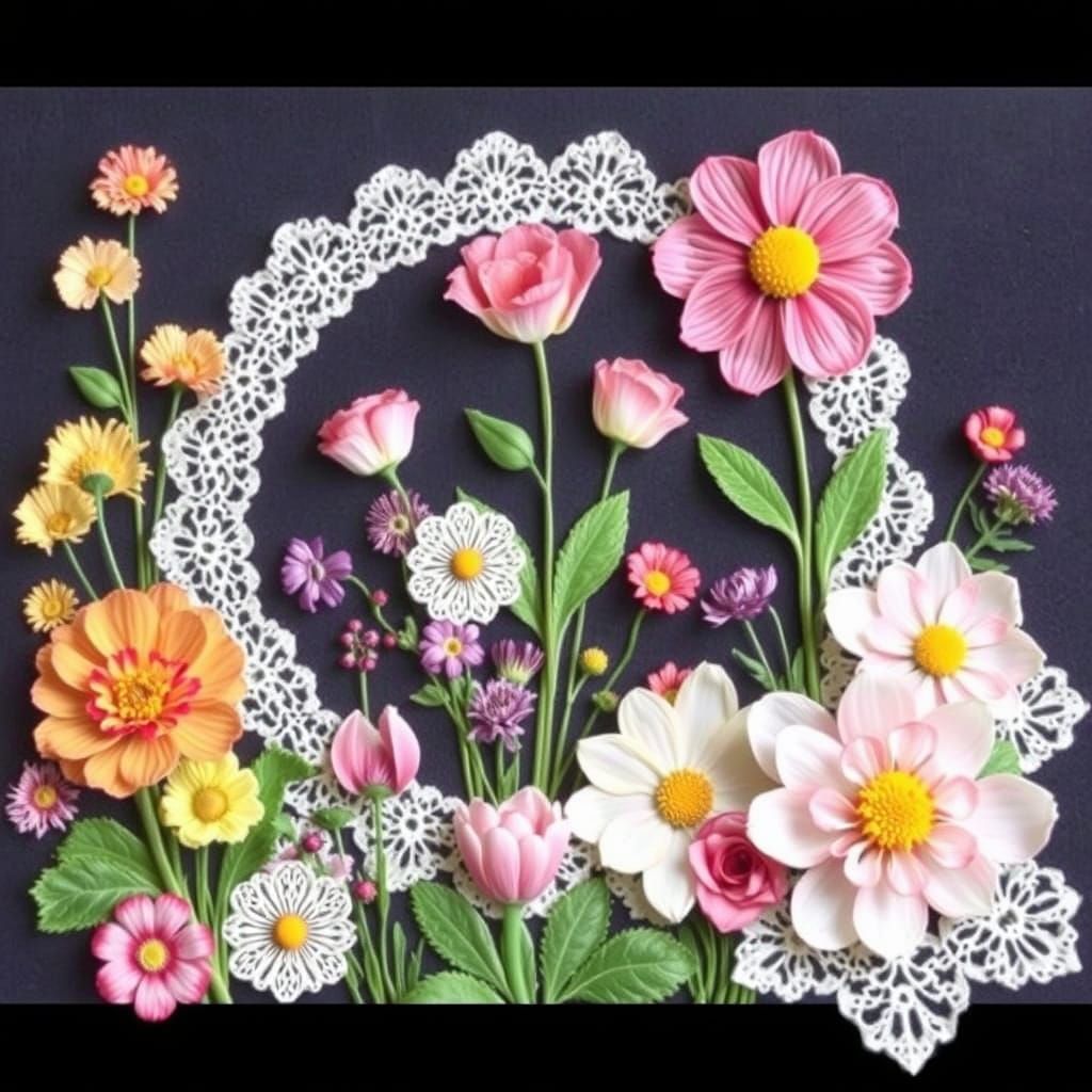 Frilly Lace Flower Garden Collage