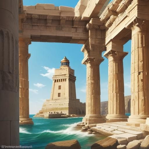 Ancient Greek Lighthouse Illuminated by Warm Sunlight