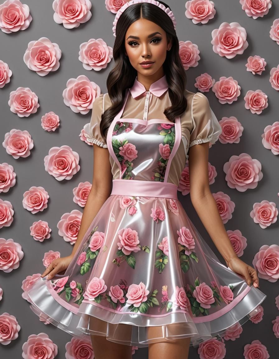 Mocha Woman in See-Through Floral Dress