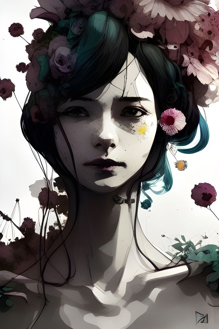 Surreal Portrait of a Woman Blossoming into Flowers