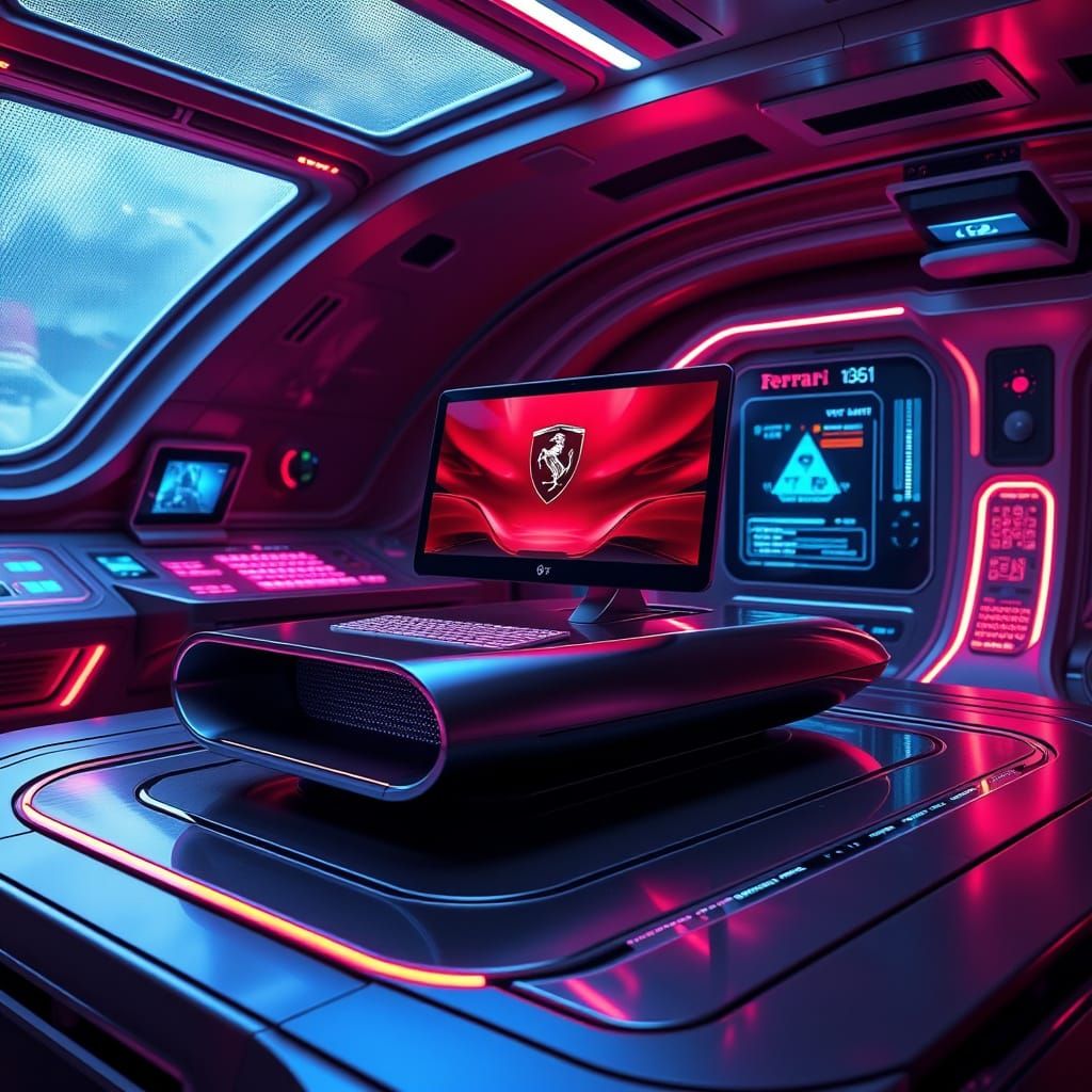 High-Tech Ferrari Computer in Futuristic Spacecraft