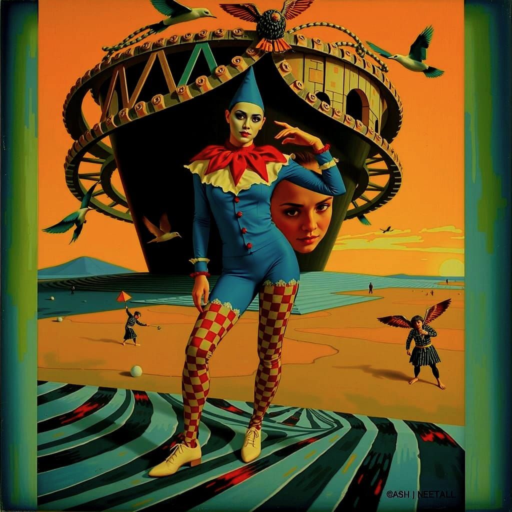 Harlequin Figure in Geometric Optical Illusion Maze