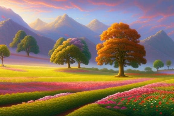 Ethereal Cherry Blossom Landscape as Digital Art