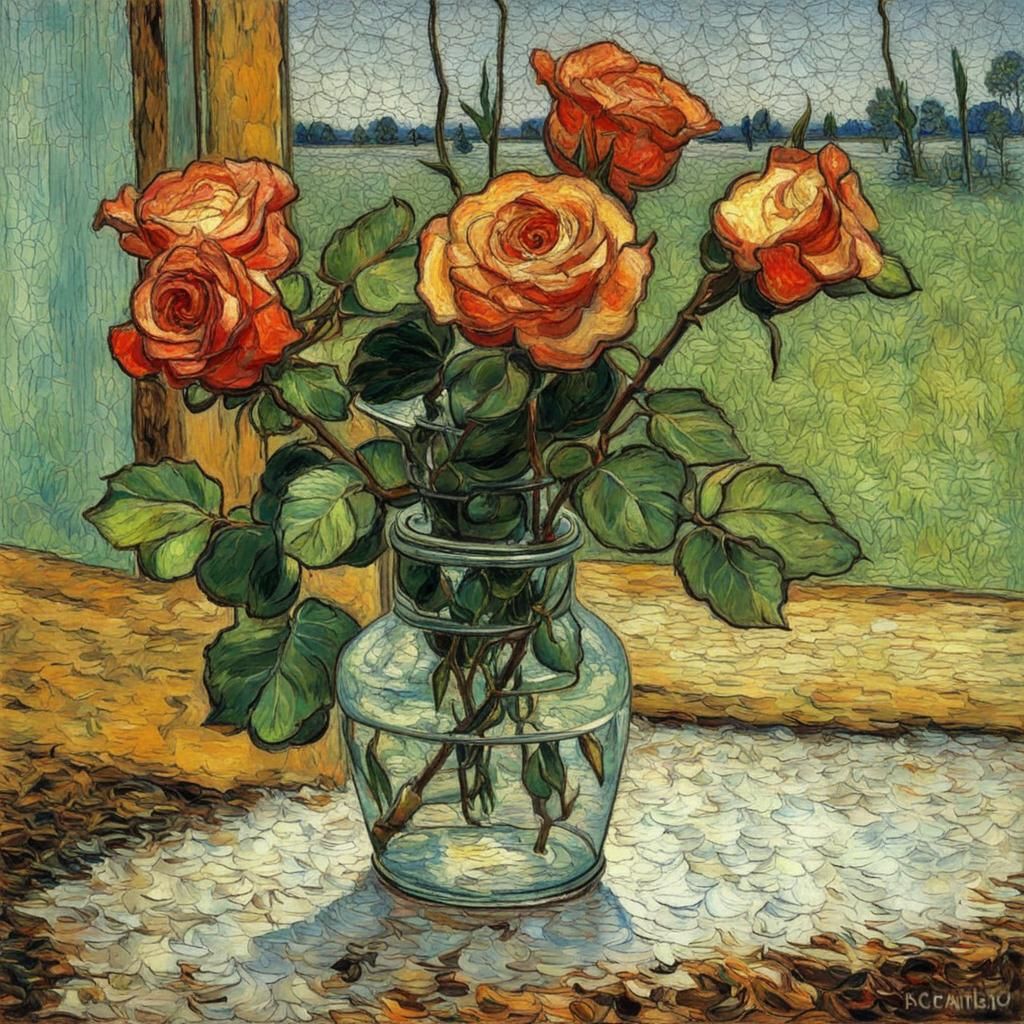 Impressionist Blooms Reflected in Vibrant Glass