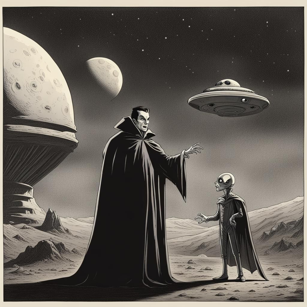 Vampire Meets Intergalactic Stranger in Dark Cosmic Landscap...