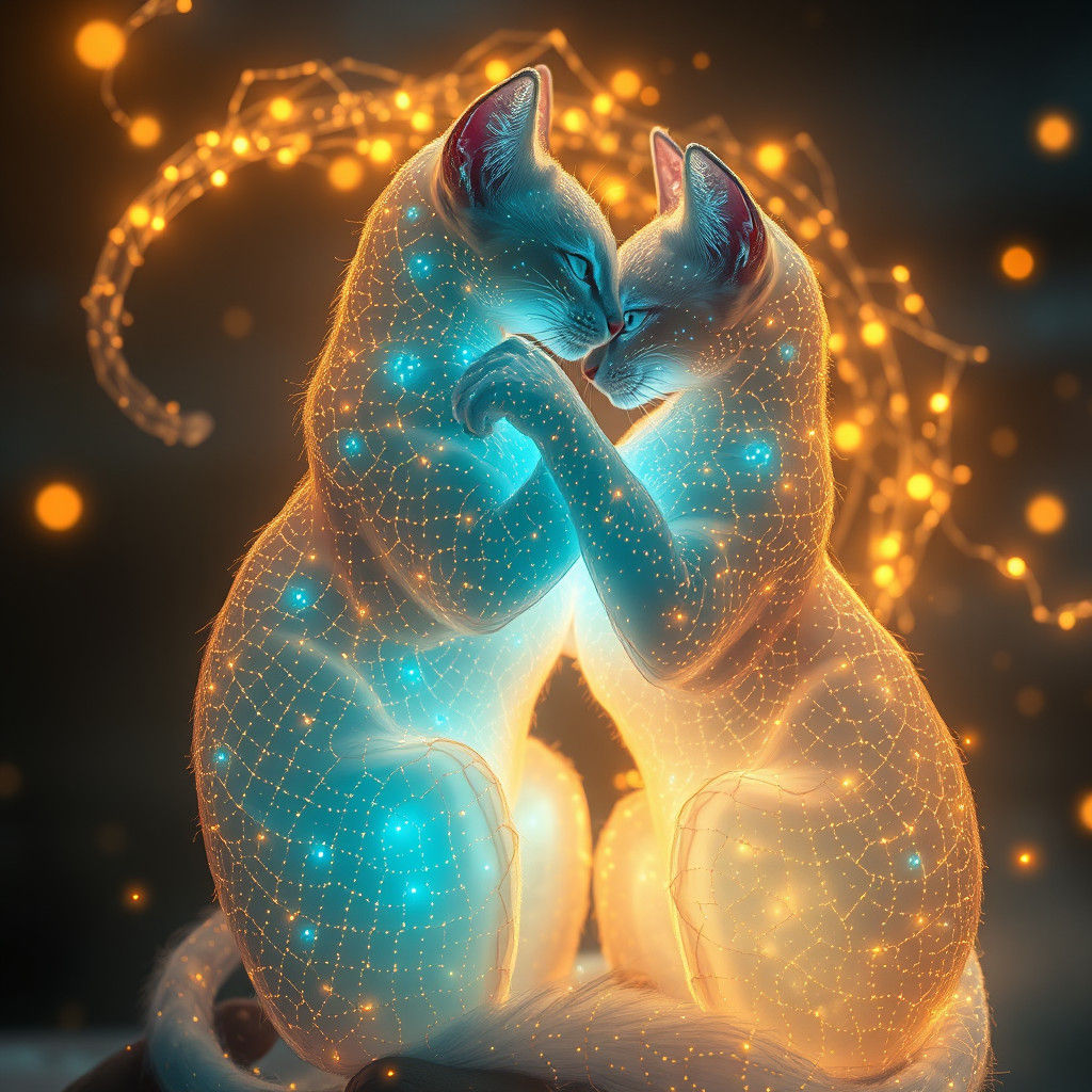 Ethereal Felines in Luminous Latticework