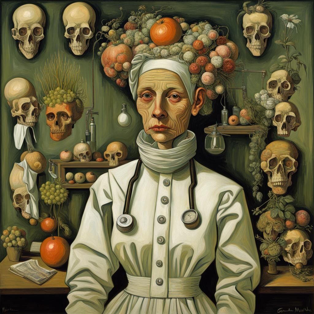 Surrealist Nurse in a Dystopian Hospital Scene, Inspired by...