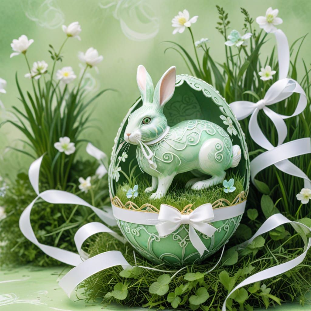 Faberge Egg with Rabbit: Watercolour Collage