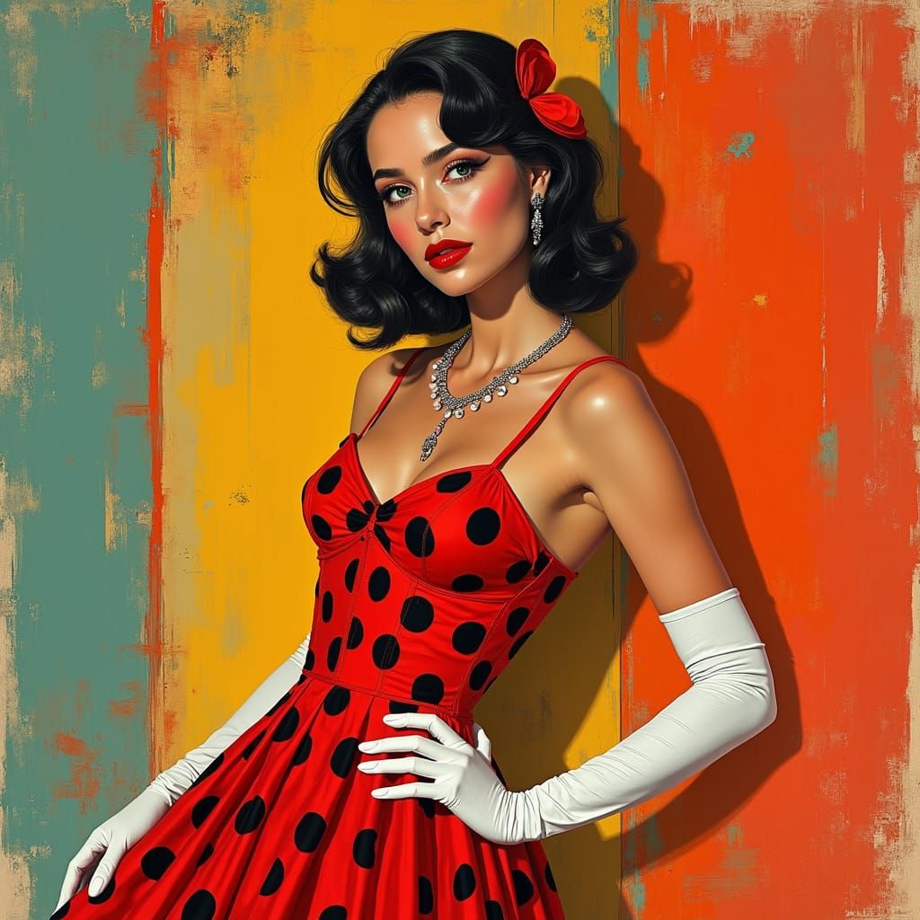 Vibrant Ladybug-Inspired Goddess in 1960s Hyper-Realism Styl...