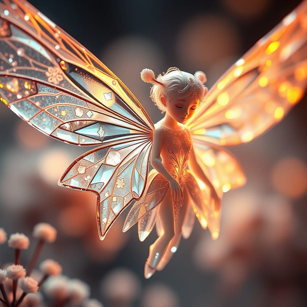 Crystal Fairy in Neon Bloom Ukiyo-E Background