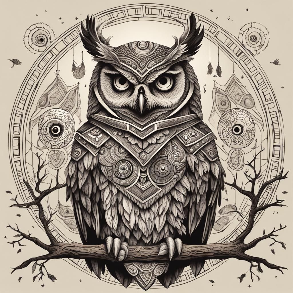 Shel Waldman-Style Owl Shaman in Mystical Forest