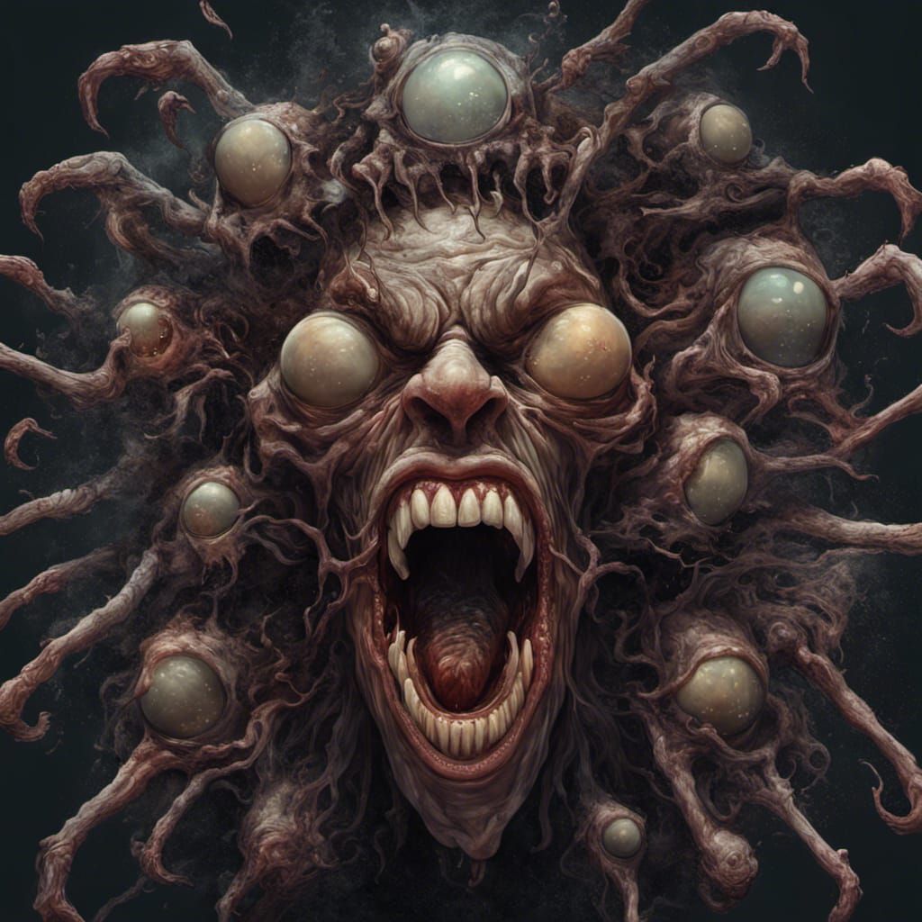 Cyberpunk Beholder Emerges from Darkness