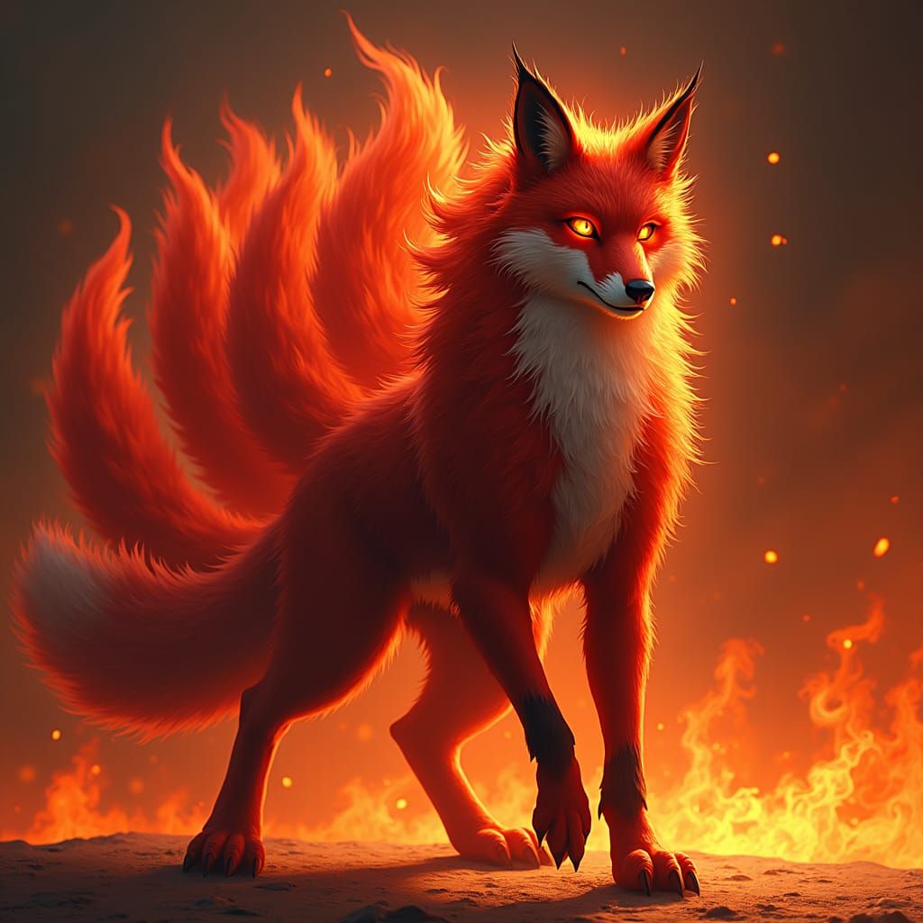 Fiery Demon Fox Reigns Amidst Blazing Inferno in Cyberpunk S...
