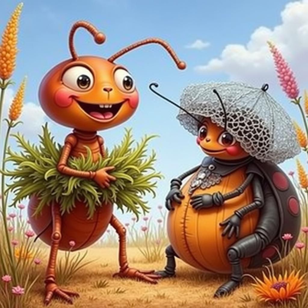 Whimsical Friends in a Vintage Meadow Scene