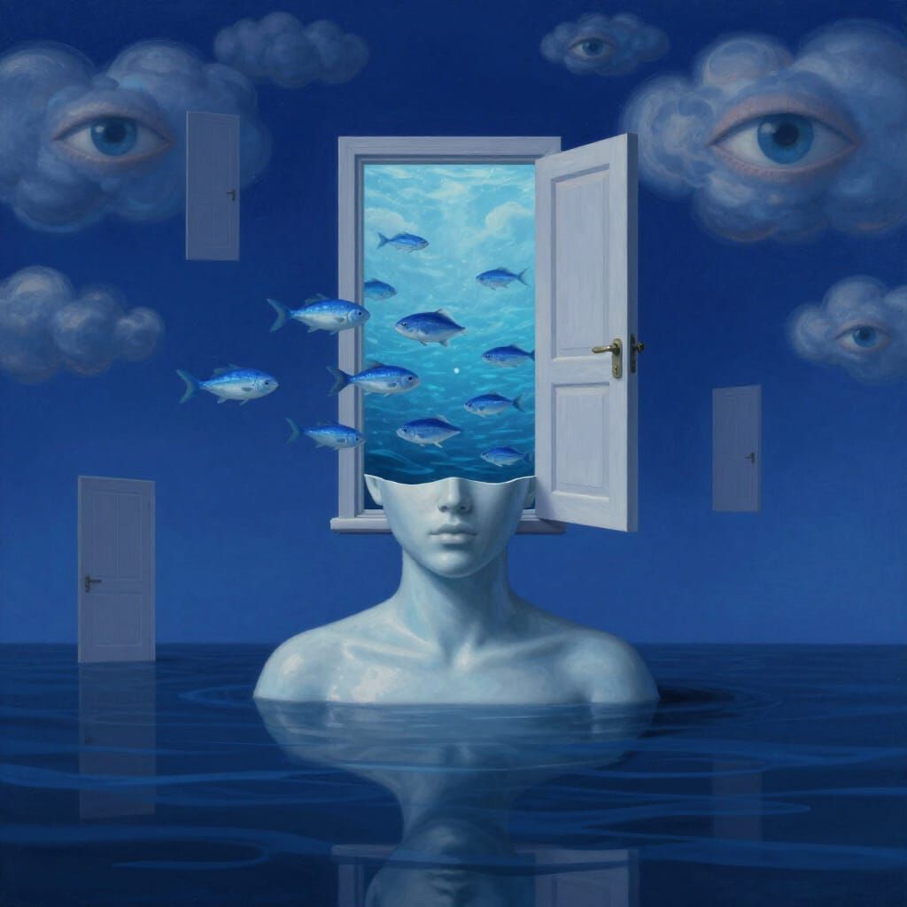 Surreal Ocean Head Revealing Underwater World