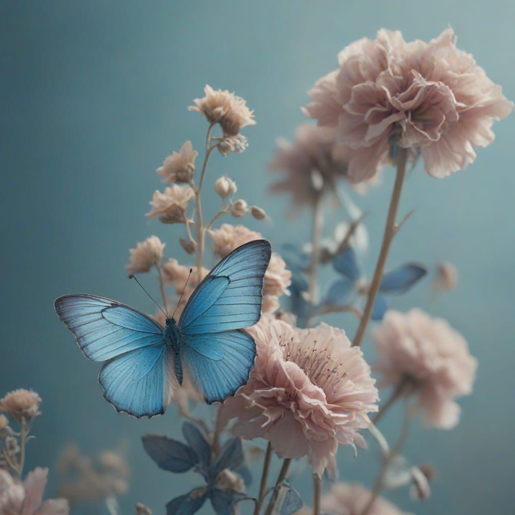 Dreamy Display of Dried Flowers and Butterfly