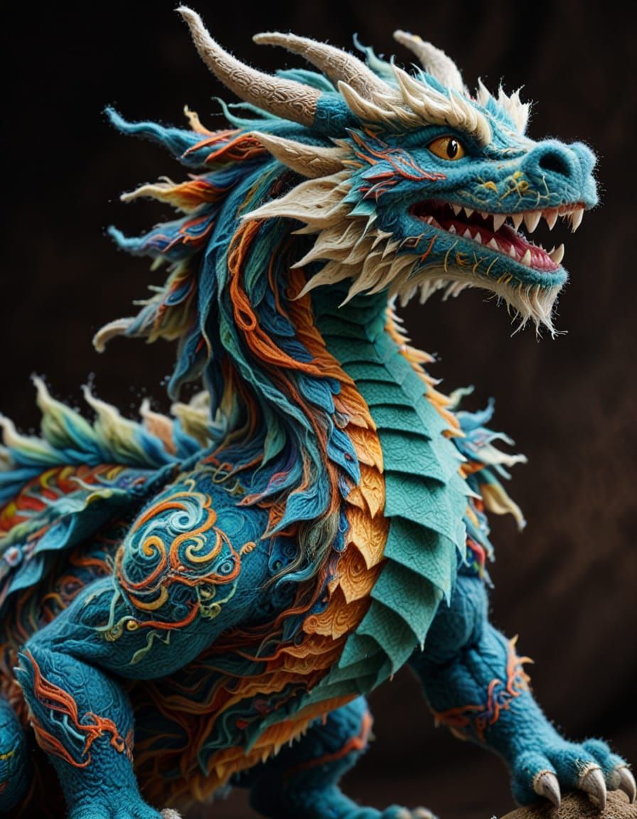 Detailed Felted Dragon Figurine