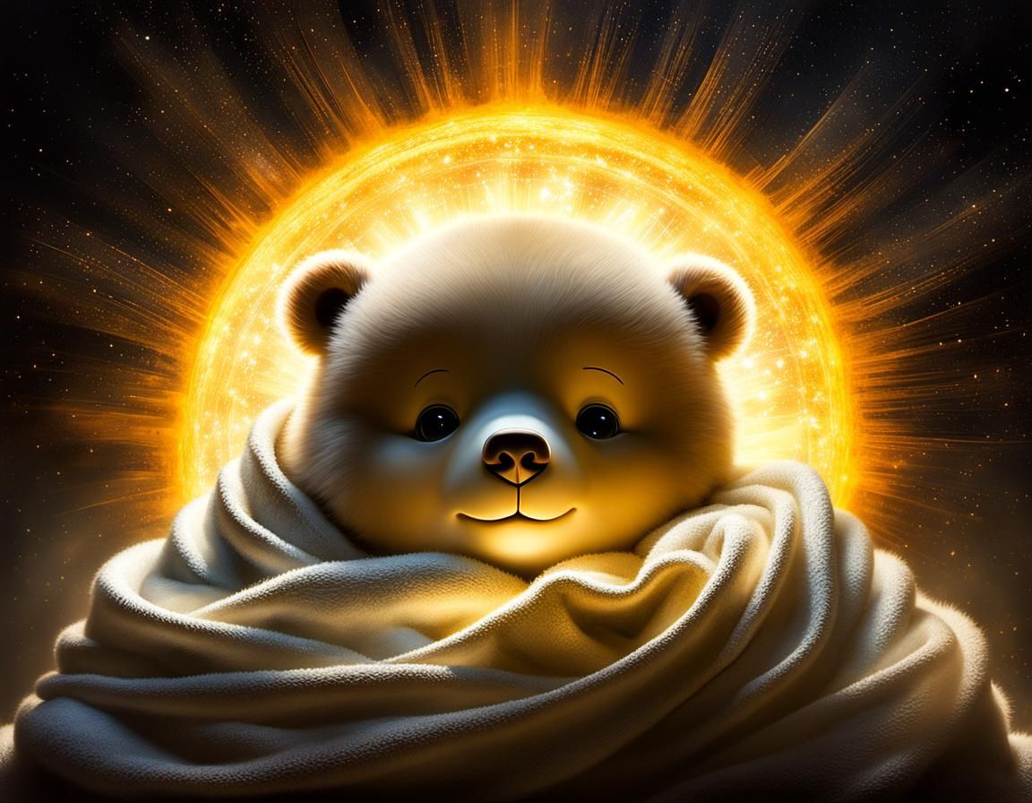 Cyborg Bear in Glowing Sun Rays: Hyperrealistic Portrait
