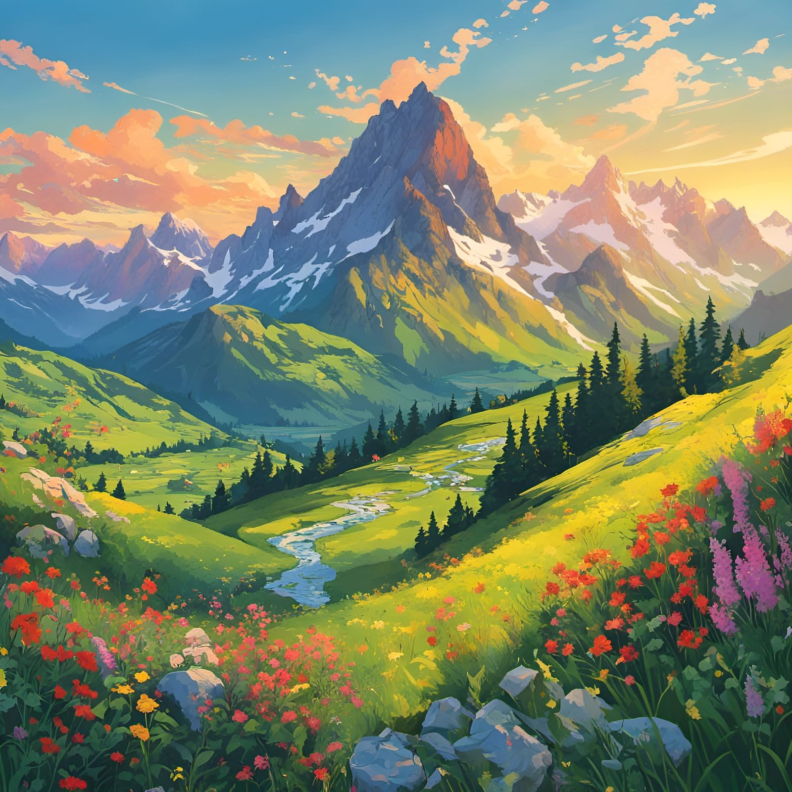 Breathtaking Swiss Alps Panorama in Golden Hour