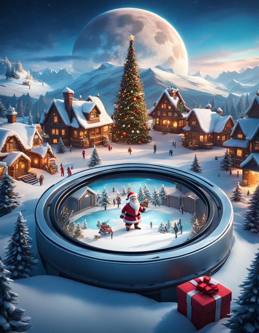 Surreal Christmas Wonderland with Santa and Friends