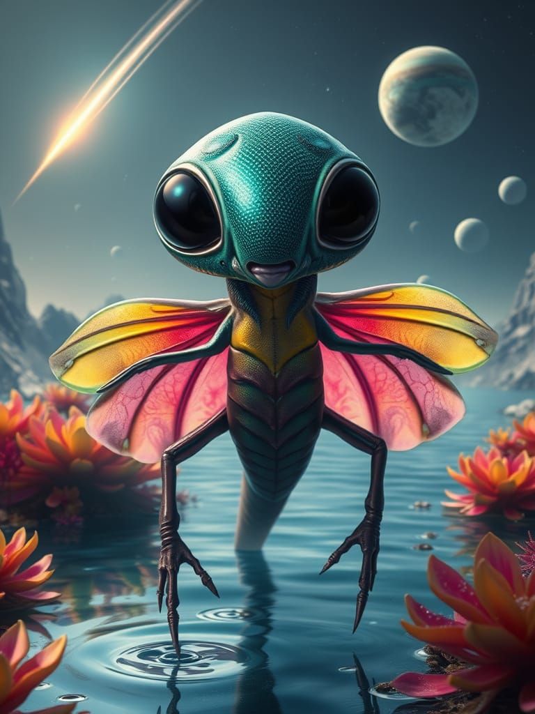 Extraterrestrial Insectoid Alien in Shimmering, Iridescent S...