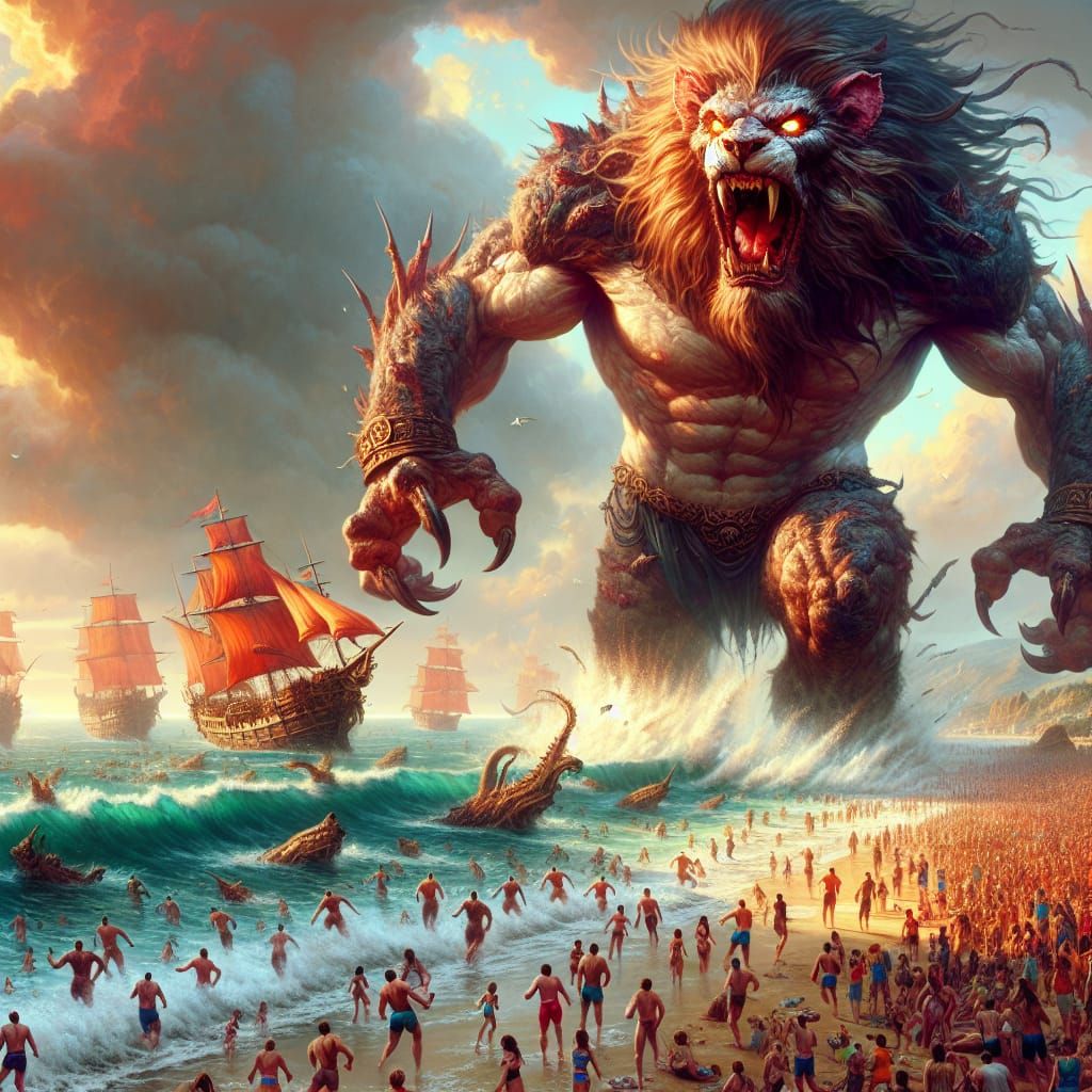 A Mysterious Werelion Emerges from the Ocean in a Fantastica...