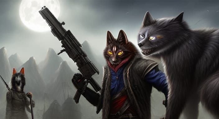 Ethereal Dark Fantasy Mercenaries in Dystopian Landscape