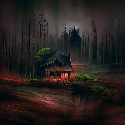 Eerie Forest Abode in Darkened Twilight