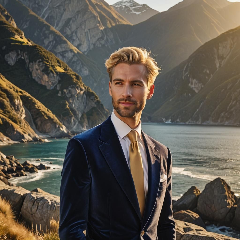 Elegant Gentleman in Majestic Mountainscape