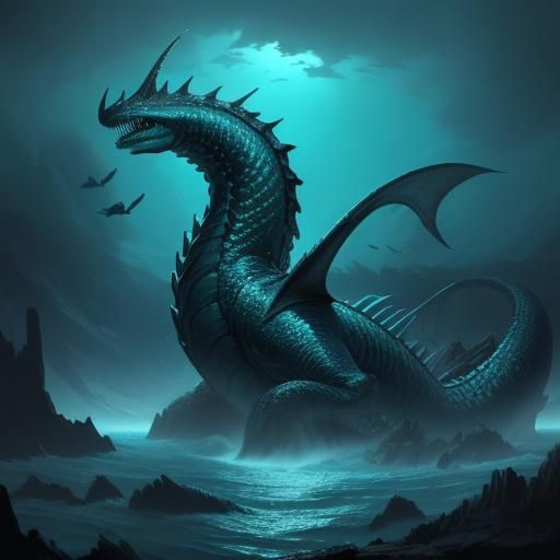 Epic Fantasy Sea Serpent Rises from the Depths