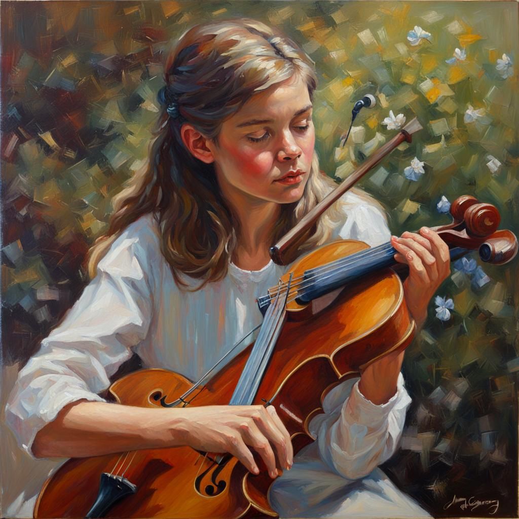 Whimsical Figure Painted in a Dreamy Oil Landscape Style