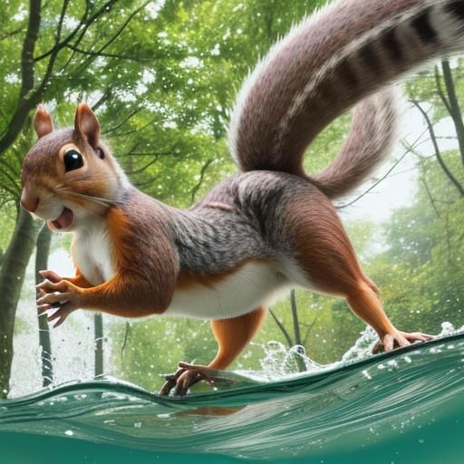 Squirrel Diving into Summer Fun on Tree Branch