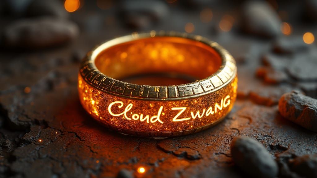 Golden Ring of Power with Glowing Glyphs and Ominous Text