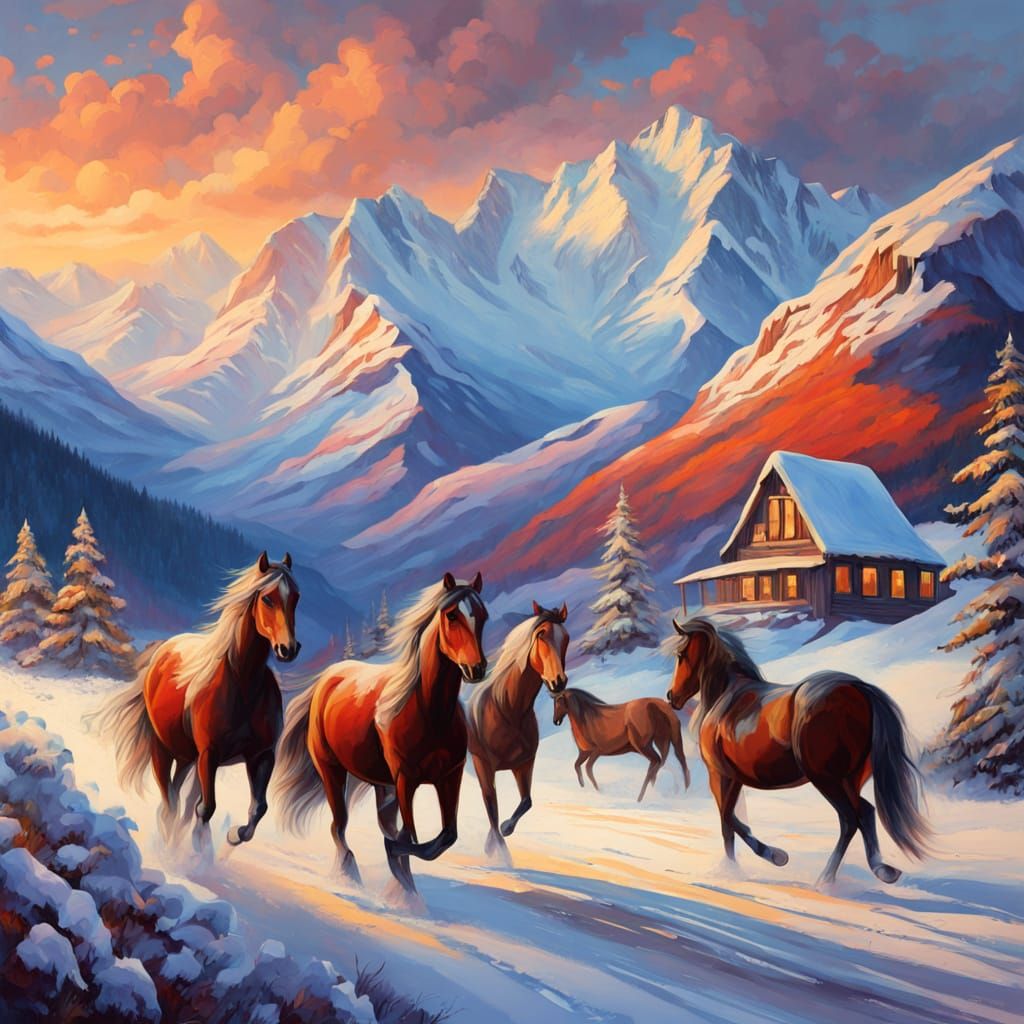 Majestic Icelandic Horses Advance Through Snowy Winter Wonde...