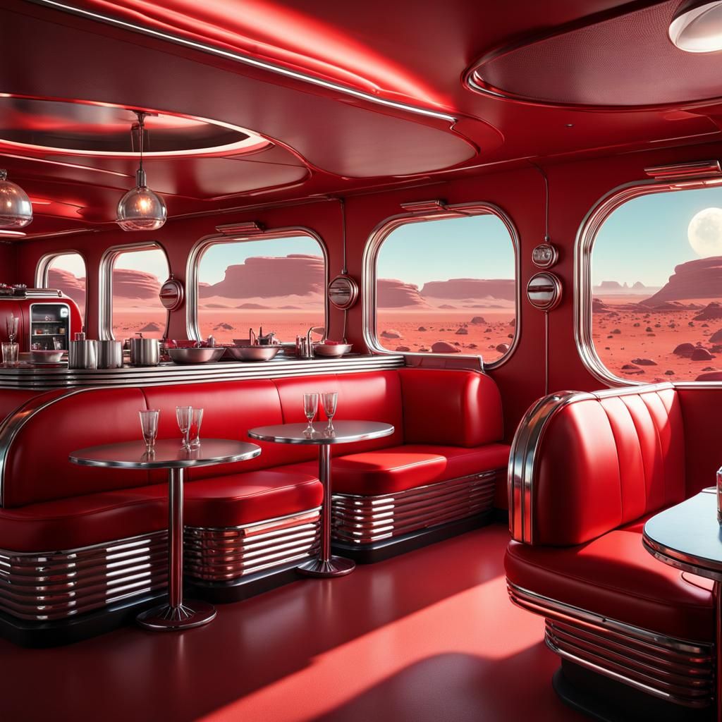 Retro Futuristic Diner on the Martian Surface
