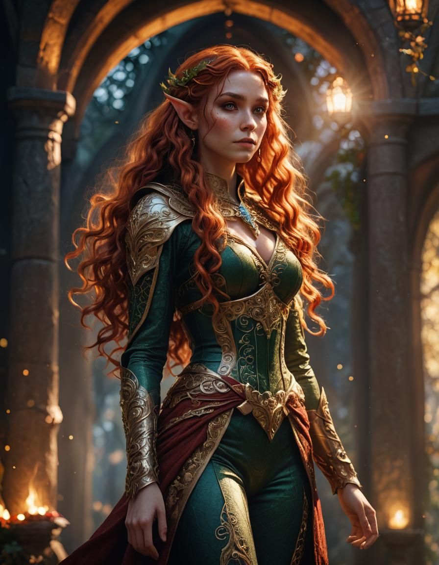 Voluptuous Elf with Red Hair in Fantasy Art