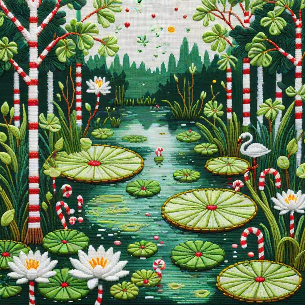 Christmas Lilypad Swamp in Cross-Stitch Embroidery
