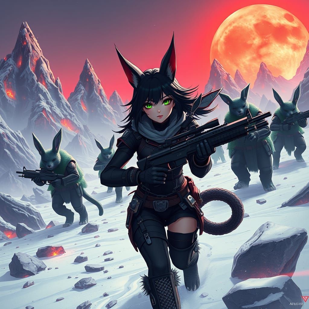 Cyberpunk Demon Cat Commands Rabbit Men Against Blue Bears i...