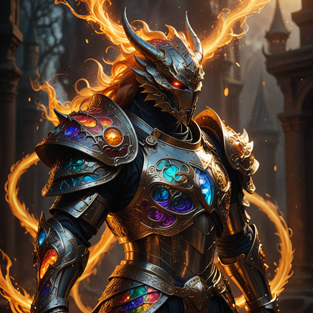 Dragon Embodied Battle Mage in Swirling Flames of Iridescent...