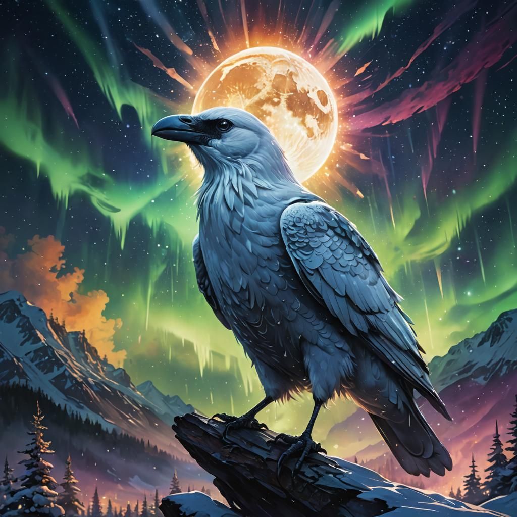 Ethereal White Crow in Hypersaturated Light