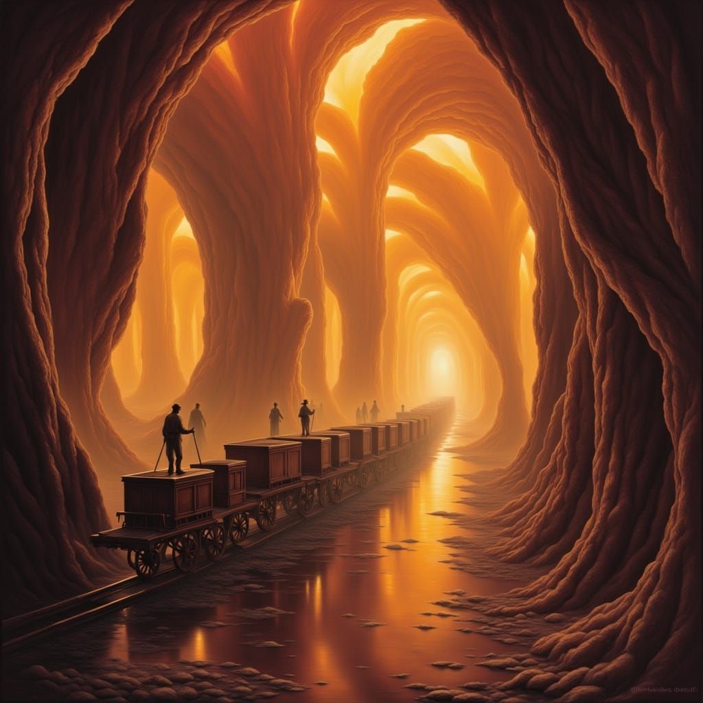 Floating Spice Crates in Glowing Cavern Tunnels