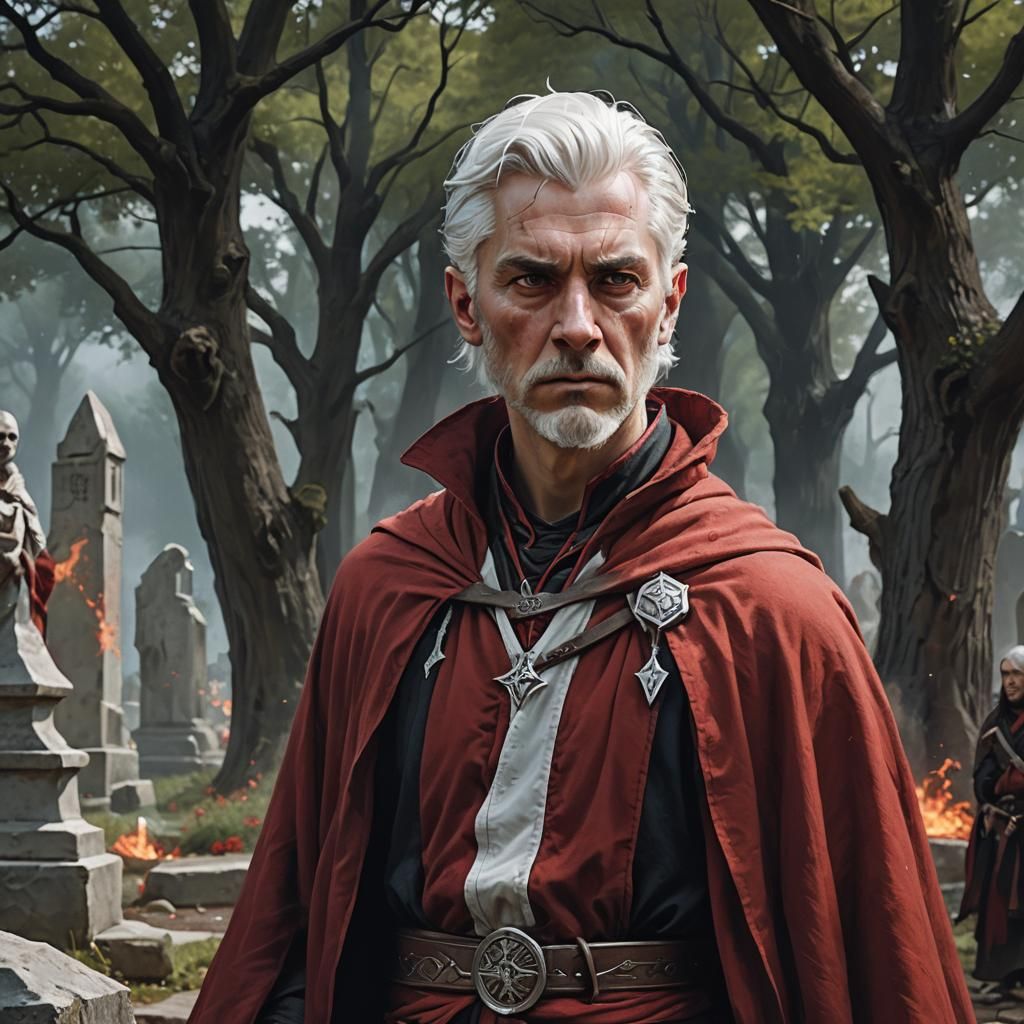 Confident Wizard in Red Robes, Medieval Fantasy Portrait