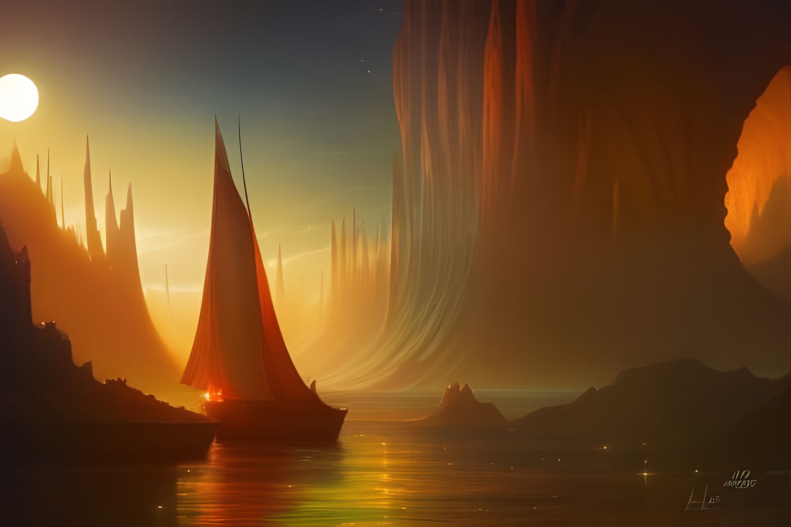 Ethereal Elvish Submarine City at Sunset