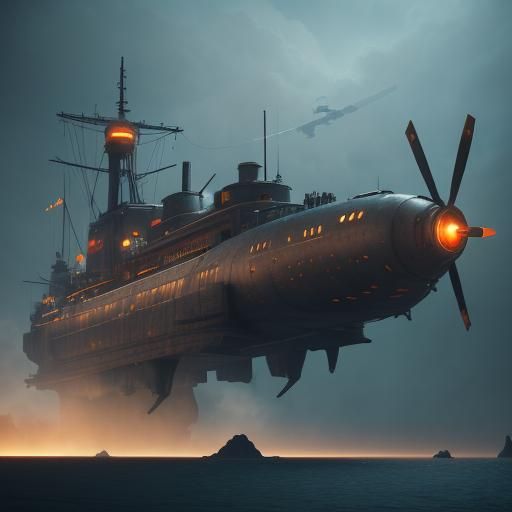 Steampunk Submarine Soars Through the Sky