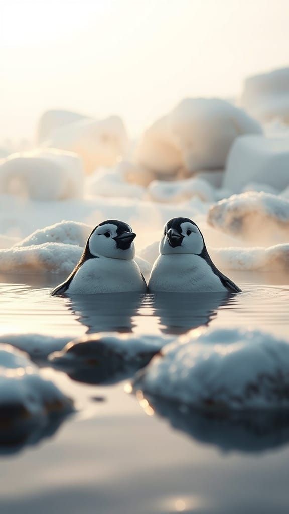 Penguins Relax in Hot Springs.