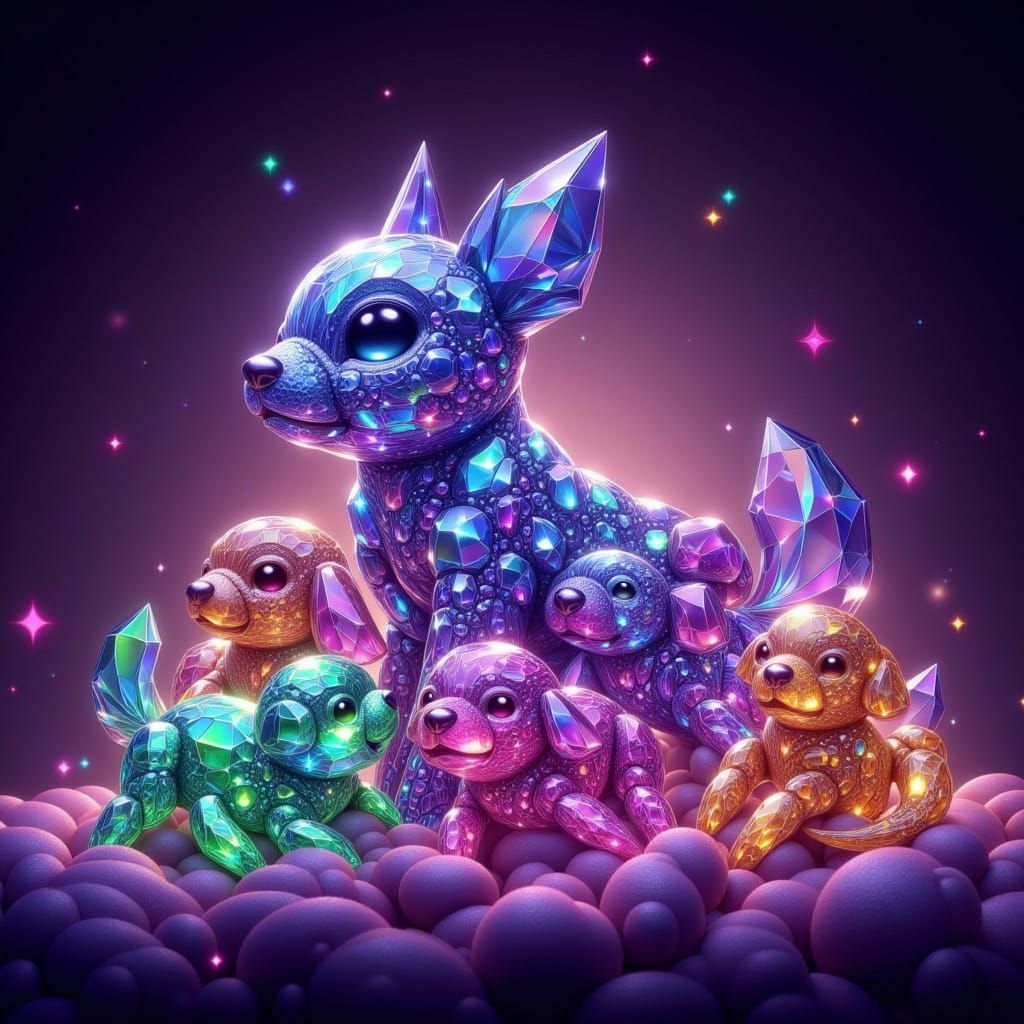 Gemstone Puppies Illuminated with Dramatic Lighting